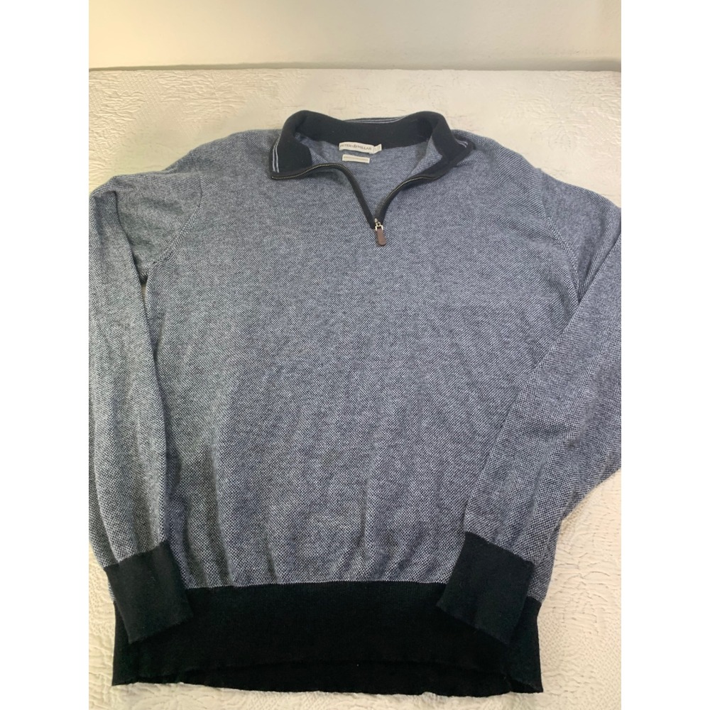 Peter Millar Mens Blue Cotton Cashmere Quarter Zip Sweater Large MS16S18